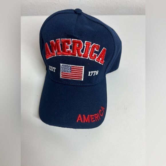 America Est. 1776 W Flag Blue Baseball Cap/Hat W/ America on side and Back OS - Picture 1 of 6